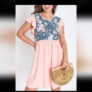 Egs California floral coral gray floral knee length dress M